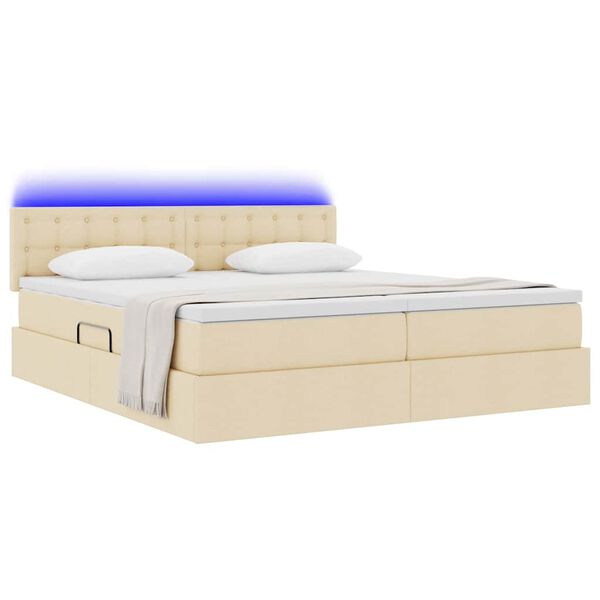 vidaXL Letto con luci a strisce a LED Crema 180 x 200 cm Tessuto