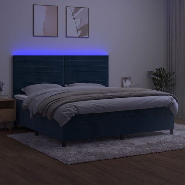 vidaXL Letto a Molle con Materasso e LED Blu Scuro 200x200 cm