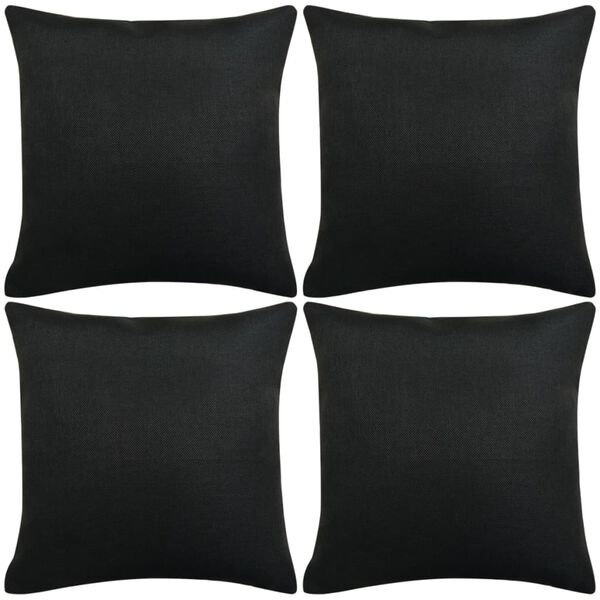vidaXL Set 4 Federe per Cuscini in Simil-Lino Nero 40x40 cm