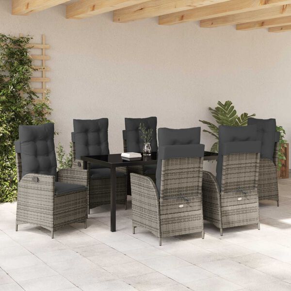 vidaXL Set da Pranzo per Giardino con cuscino 7 pcs Grigio polyrattan