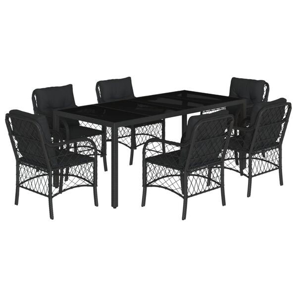 vidaXL Set da Pranzo da Giardino 7 pz Nero con Cuscini in Polyrattan