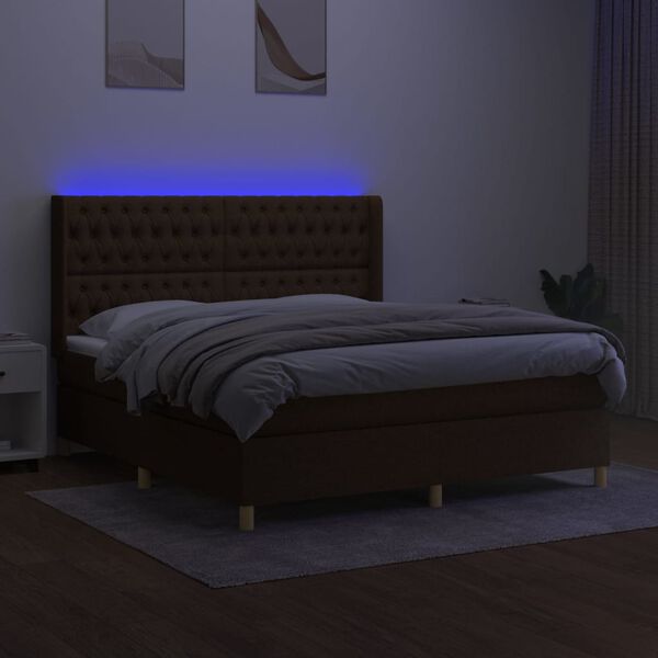 vidaXL Letto a Molle Materasso e LED Marrone Scuro 160x200 cm Tessuto