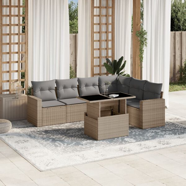 vidaXL Set Divani da Giardino 7 pz con Cuscini Beige in Polyrattan