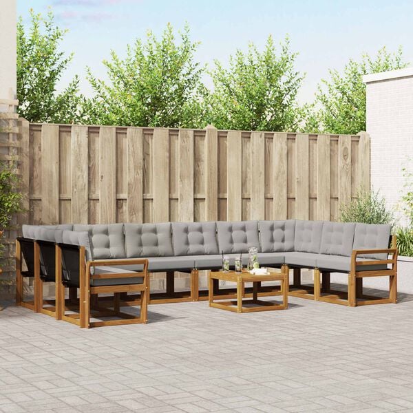 vidaXL Set di divani da esterno 11 pcs Grigio Naturale e Chiaro