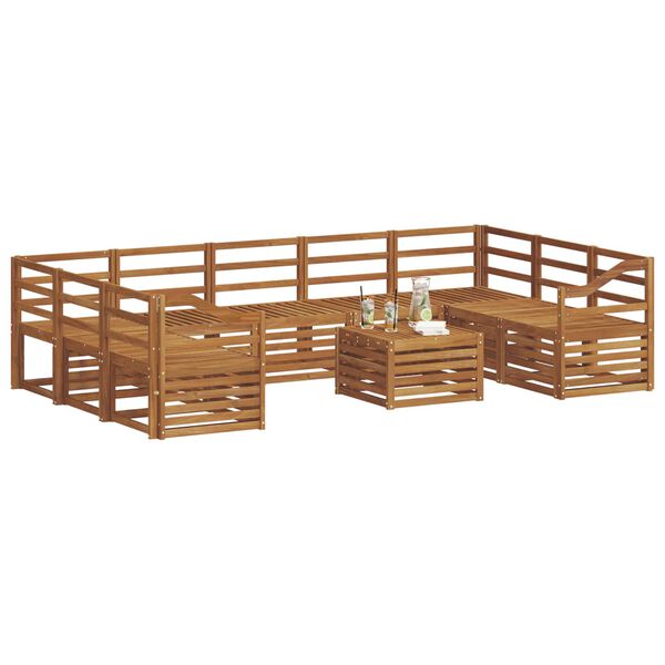 vidaXL Set divani 10 pcs Naturale Legno di Acacia Massello