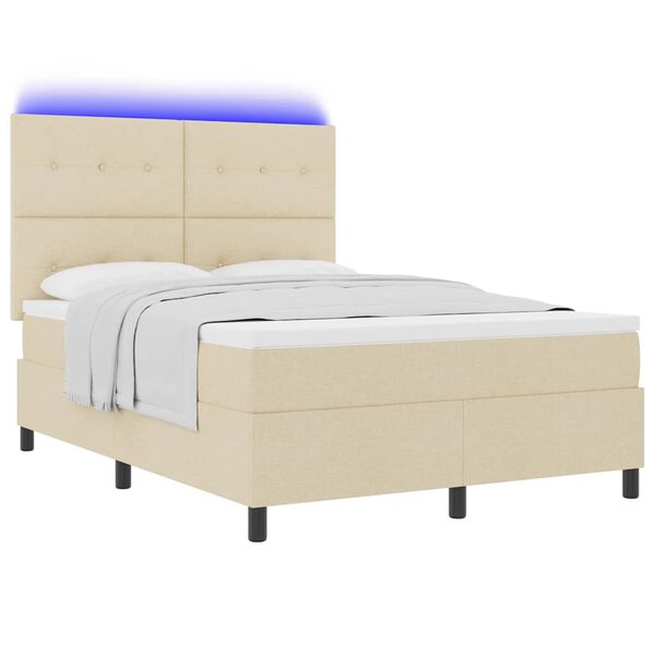 vidaXL Letto a molle con materasso con led Crema 140 x 190 cm Tessuto