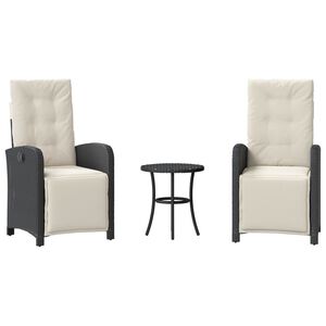 vidaXL Set da Bistr&ograve; 3 pz con Cuscini Nero in Polyrattan