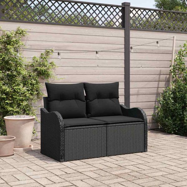vidaXL Divano da giardino con cuscino Nero 121 x 62 x 69cm polyrattan