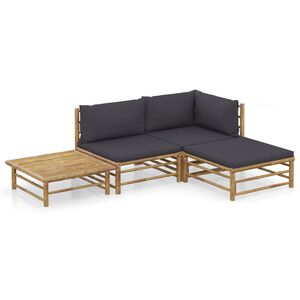 vidaXL Set Salotto da Giardino 4pz con Cuscini Grigio Scuro Bamb&ugrave;