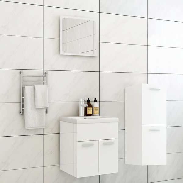 vidaXL Set Mobili da Bagno Bianco Lucido in Legno Multistrato