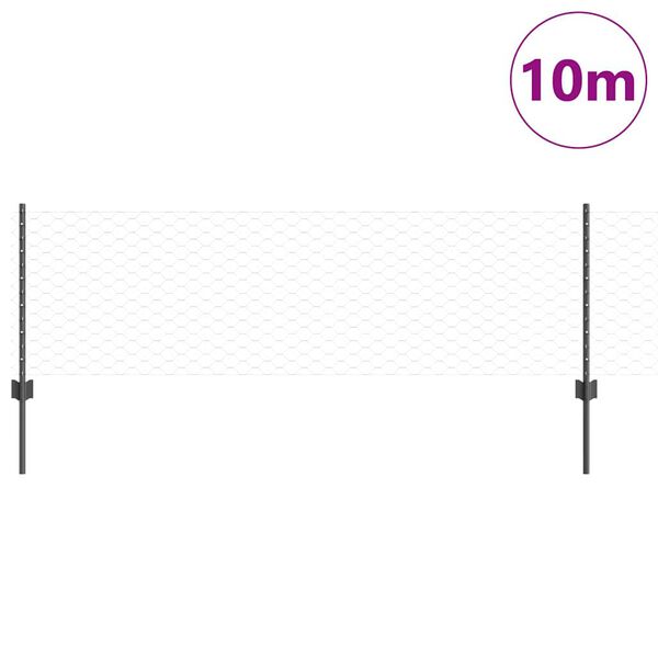 vidaXL Recinzione con Posto Grigio 0,6 x 10 m Acciaio e PVC
