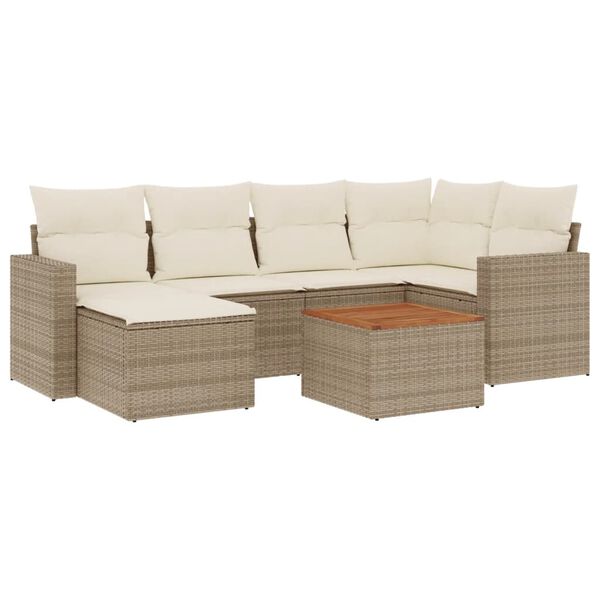vidaXL Set Divani da Giardino 7 pz con Cuscini Beige in Polyrattan