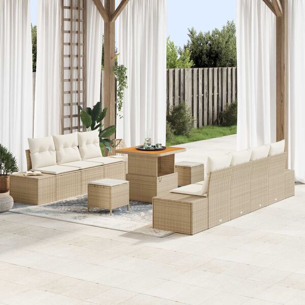 vidaXL Set Divano da Giardino con cuscino 10 pcs Beige polyrattan