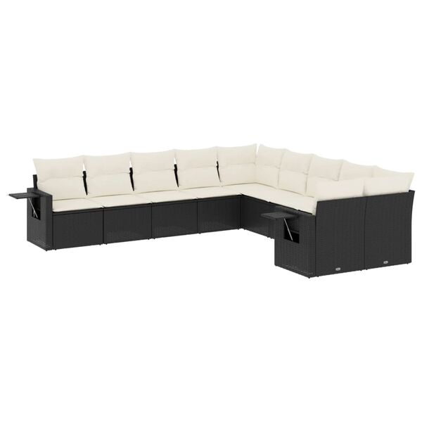 vidaXL Set Divani da Giardino 10pz con Cuscini in Polyrattan Nero