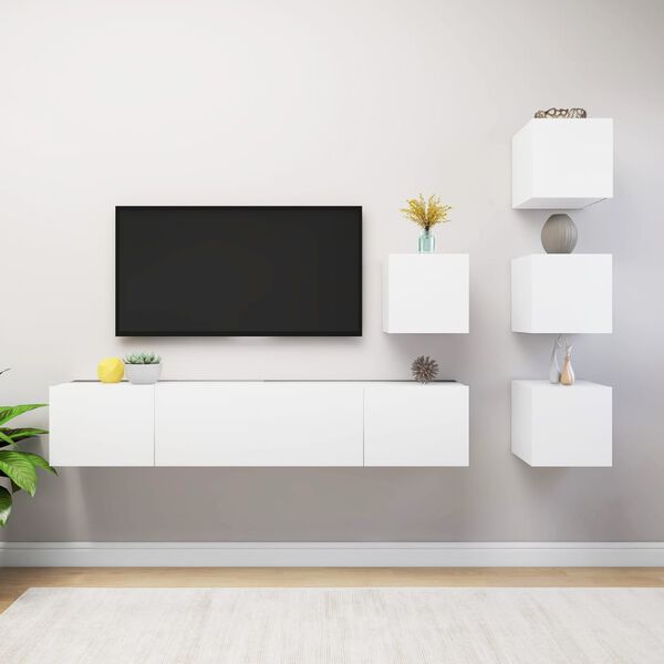 vidaXL Set Mobili Porta TV 6 pz Bianco in Legno Multistrato
