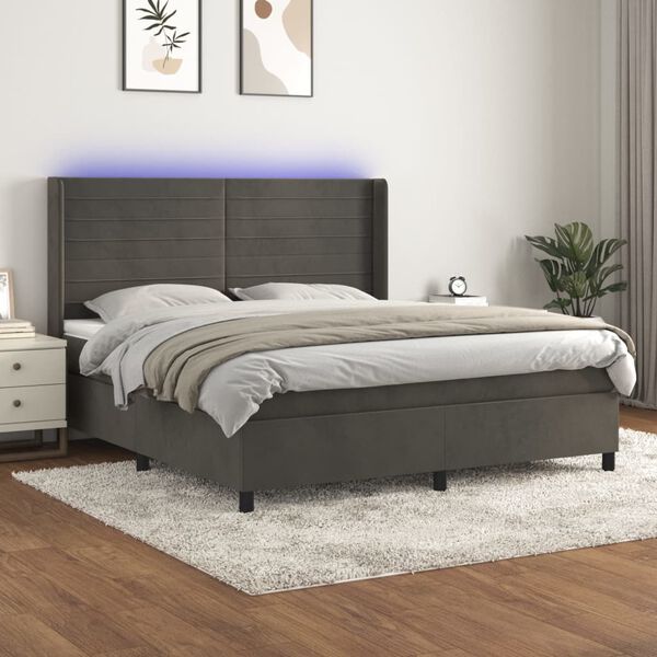 vidaXL Letto a Molle con Materasso e LED Grigio Scuro 160x200 cm