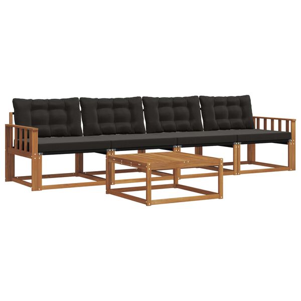 vidaXL Set di divani da esterno con cuscino 5 pcs Naturale e Nero