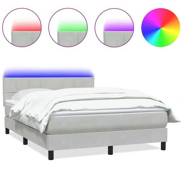 vidaXL Letto a Molle con Materasso e LED Grigio Chiaro 160x220cm Velluto