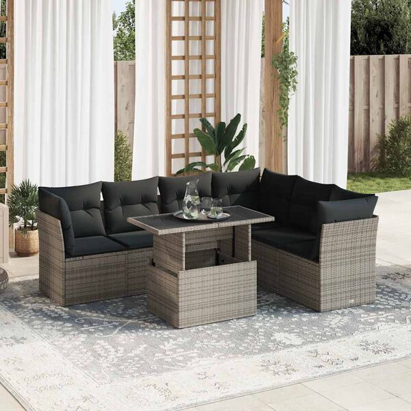 vidaXL Set Divani da Giardino 7 pz con Cuscini Grigio in Polyrattan