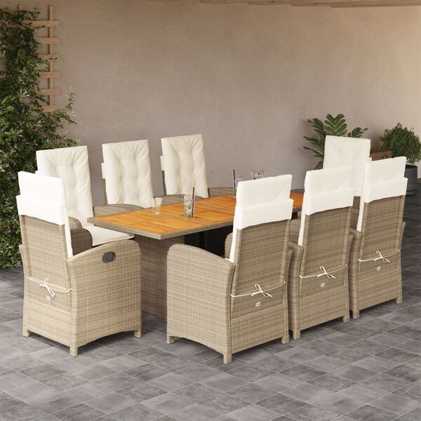 vidaXL Set da Pranzo da Giardino 9 pz con Cuscini Beige in Polyrattan