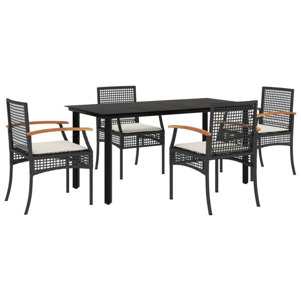 vidaXL Set da Pranzo da Giardino 5 pz Nero con Cuscini in Polyrattan