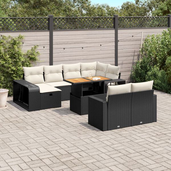 vidaXL Set Divani da Giardino 11 pz con Cuscini in Polyrattan Nero