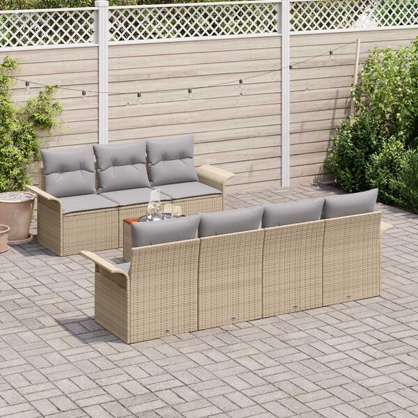 vidaXL Set Divano da Giardino con cuscino 8 pcs Beige polyrattan