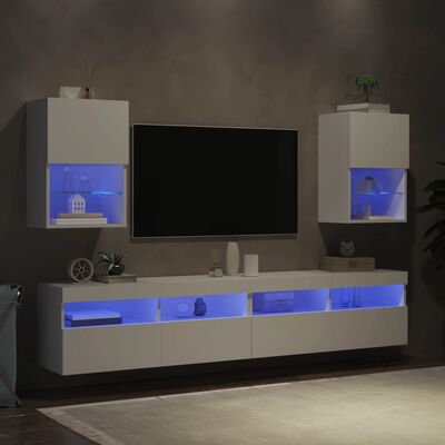 vidaXL Mobili Porta TV con Luci LED 2 pz Bianchi 40,5x30x60 cm