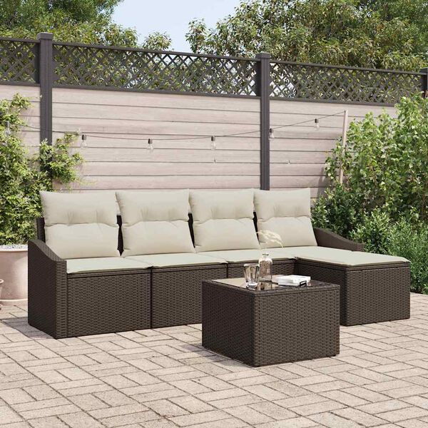vidaXL Set di divani con cuscino 6 pcs Marrone polyrattan