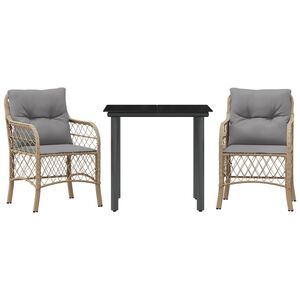 vidaXL Set da Bistr&ograve; 3 pz con Cuscini Beige Misto in Polyrattan