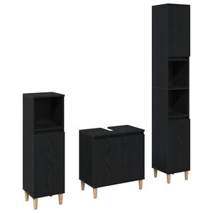 vidaXL Set di mobili per il bagno 3 pz Rovere Nero 30 x 30 x 180 cm