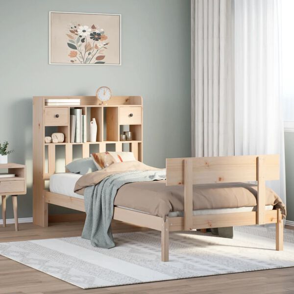 vidaXL Giroletto con Libreria senza Materasso 75x190 cm in Legno Pino