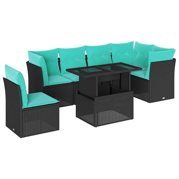 vidaXL Set Divano da Giardino 6 pz con Cuscini Nero in Polyrattan
