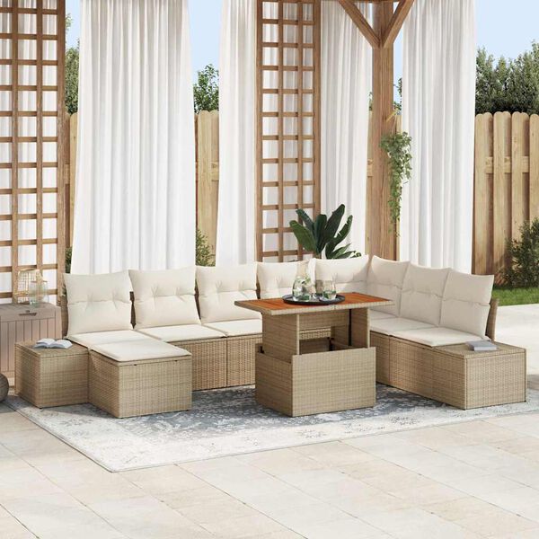 vidaXL Set Divano da Giardino 9 pcs Beige Poly Rattan