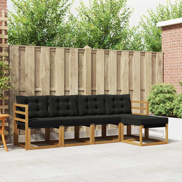 vidaXL Set di divani da esterno con cuscino 5 pcs Naturale e Nero