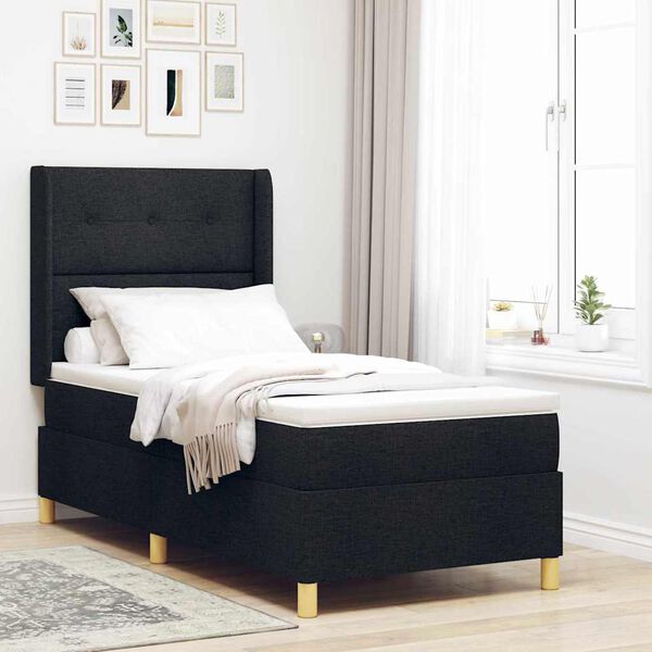 vidaXL Letto a molle con materasso Nero 90 x 200 cm Tessuto