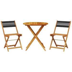 vidaXL Set da Bistrot 3pz Nero in Polipropilene e Legno Massello