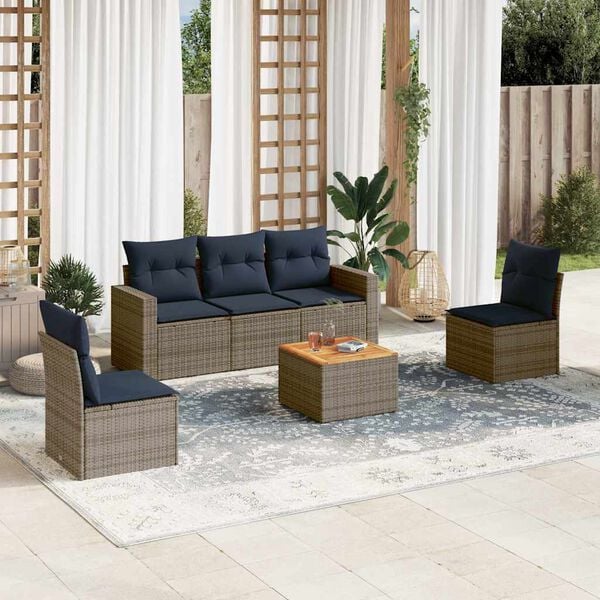 vidaXL Set Divani da Giardino 6 pz con Cuscini Grigio in Polyrattan