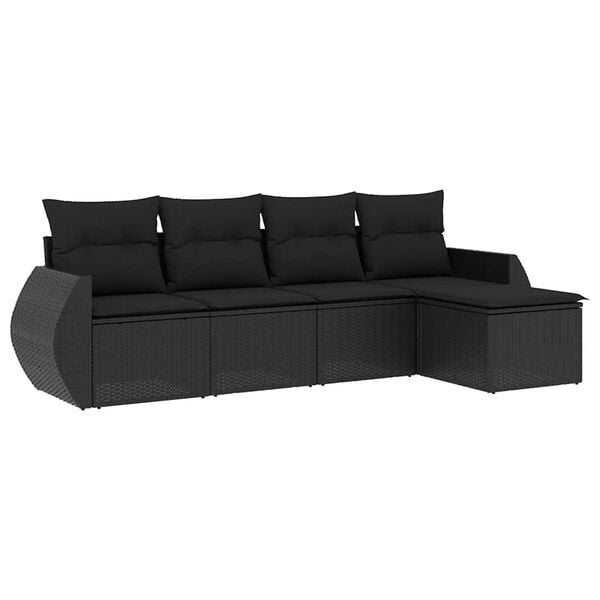vidaXL Set Divani da Giardino 5 pz con Cuscini in Polyrattan Nero