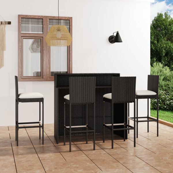 vidaXL Set da Bar da Giardino 5 pz con Cuscini Nero