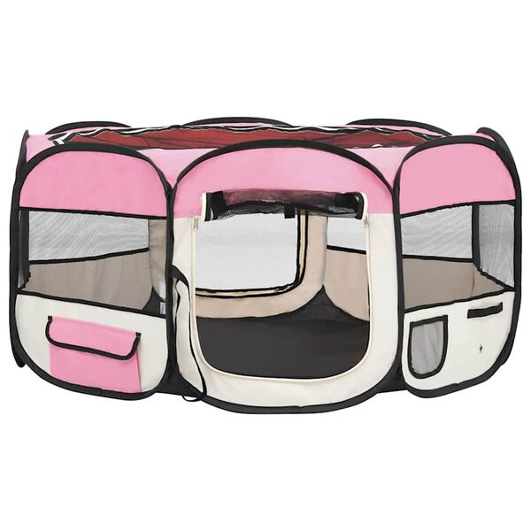 vidaXL Box per Cani Pieghevole con Borsa Trasporto Rosa 145x145x61 cm