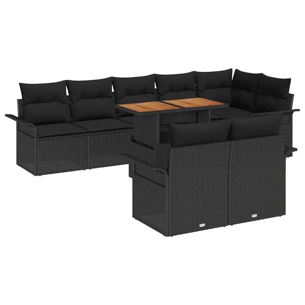 vidaXL Set Divano da Giardino con archiviazione 9 pcs Nero Poly Rattan