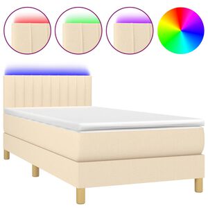 vidaXL Letto a Molle con Materasso e LED Crema 100x200cm in Tessuto