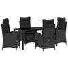 vidaXL Set da Pranzo per Giardino con cuscino 5 pcs Nero polyrattan