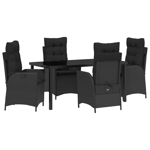 vidaXL Set da Pranzo per Giardino con cuscino 5 pcs Nero polyrattan