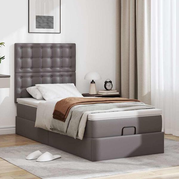 vidaXL Struttura Letto Pouf con Materasso Grigio 90x190 cm Similpelle