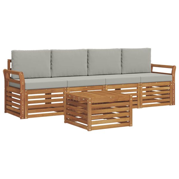 vidaXL Set divani con cuscino 5 pcs Grigio Naturale e Chiaro