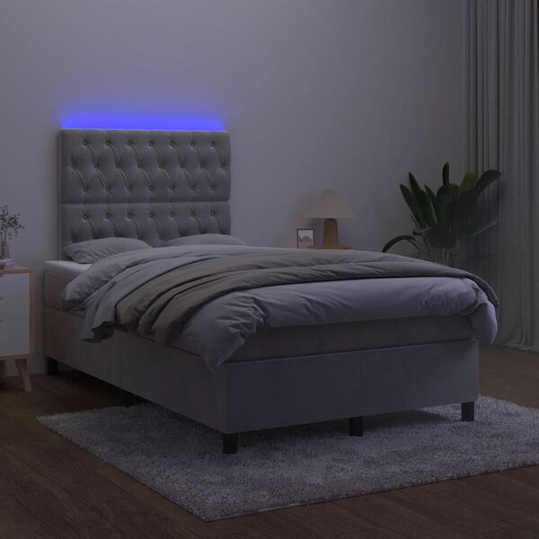 vidaXL Letto a Molle Materasso e LED Grigio Chiaro 120x190 cm Velluto