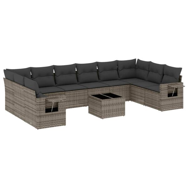 vidaXL Set Divani da Giardino 11 pz con Cuscini in Polyrattan Grigio