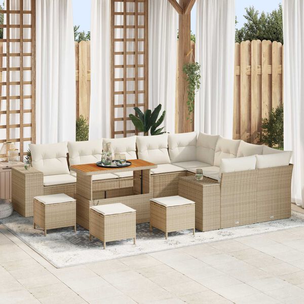 vidaXL Set Divano da Giardino con cuscino 13 pcs Beige polyrattan